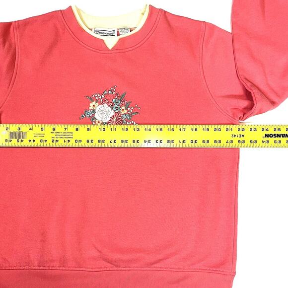 SHENANIGAN'S Womens Orange Embroidered‎ Floral Faux Double Collar Sweatshirt M - Picture 4 of 6